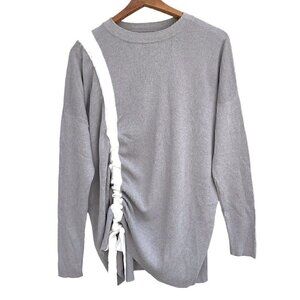 Asos Long Sleeve Pullover With Tie String Ruching Gray & White Women’s 6